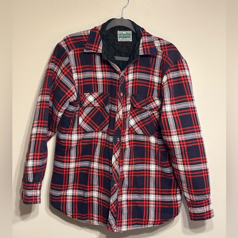 Men's Fleece-Lined Flannel Shirt, Snap Front, Slightly Fitted size M